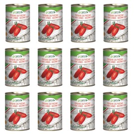 La Vela Delight Set 12 x 400 g Peeled Tomatoes Pomodori San Marzano D.O.P. Dell'Agro Sarnese - Nocerino (12 x 400/260 g Pack) + Pizza Spice