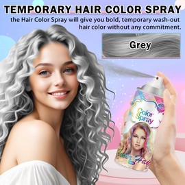 ZHISHUDL Gray Hair Spray Color Temporary One-Time Use Washable Temporary Hair Color Spray for Women Kids, Temporary Gray Hair Dye for Hollowen,Christmas Party,Cosplay (Gray,120 ML）