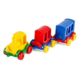 Wader 60022 Kid Cars Playset Train, 3 Vehicles with Locomotive and 2 Wagons, Sturdy Steel Axles, Multicoloured, from 12 Months, Ideal as a Gift for Creative Play