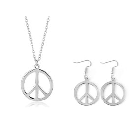 Yecomsy Peace Sign Necklace Earrings Set Love Peace Sign Pendant Chain Necklace Silver Gold Hippie Style Peace Sign Jewelry Set for Women Men-Silver Chain Set
