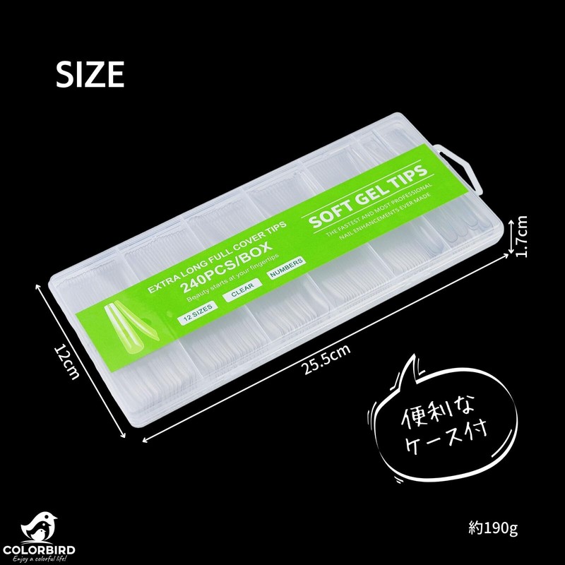COLORBIRD Nail Tip, Long, Super Long, 240 Pieces, Super Demon
