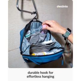 Destinio Toiletry Bag for Men - Waterproof Organizer with Hanging Hook - Travel Pouch and Shaving Kit Bag for Men, Cosmetic and Make up Pouches for Women, Dark Blue, M, Travel Accessories, Dark Blue,