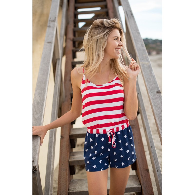 De la Mujer la bandera americana Romper, Azul, X-Small