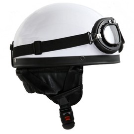 H110 Vintage Motorcycle Helmet with Goggles - Sizes XS to XL - Colours White, Glossy Black or Matte Black, XL 61cm, White