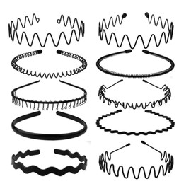 Yitaocity 10Pcs Unisex Black Metal Hair Hoop Spring Headband Sports Wave Hairband Flexible Headbands Accessories Multi-Style for Women Men
