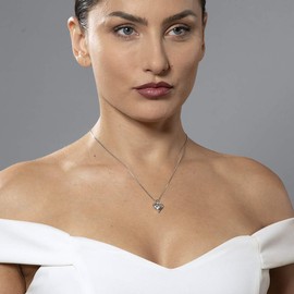 PEORA Aquamarine Pendant Necklace for Women Sterling Silver, Heart in Heart Shape Design, Genuine Gemstone, 0.75 Carat Heart Shape 6mm, with 18 inch Italian Chain, Blue Aquamarine Necklace,