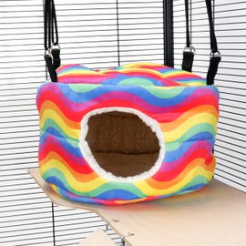 Little Friends HUGE Rodent-Hive Hammock Toy for Rats, Ferrets, Chinchillas – Soft Hanging Cave Bed – 30 x 30 x 25 cm - Rainbow Waves