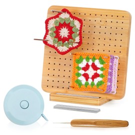 GMHLLES 7.7" Crochet Blocking Board, Wooden Blocking Board with 20 Pegs for Knitting and Crochet Projects