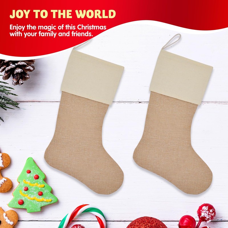 JOYIN 6 Pcs 18” Plain Burlap Christmas Stocking, Xmas Fireplace