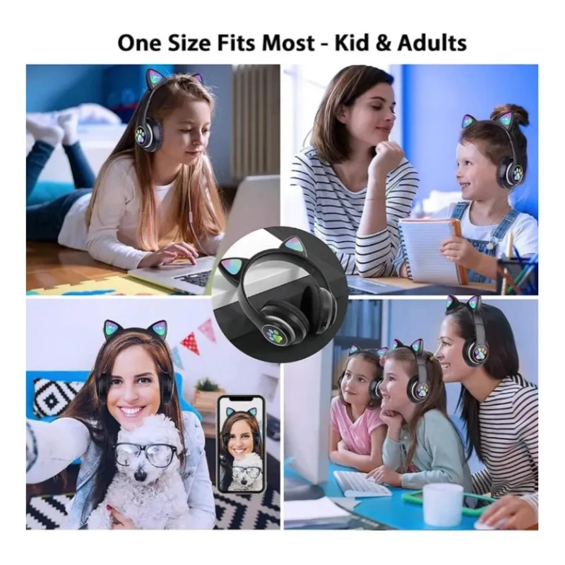 Hortahortamx Audifonos Infantiles Orejas De Gato Led - Bluetooth 5.4,
