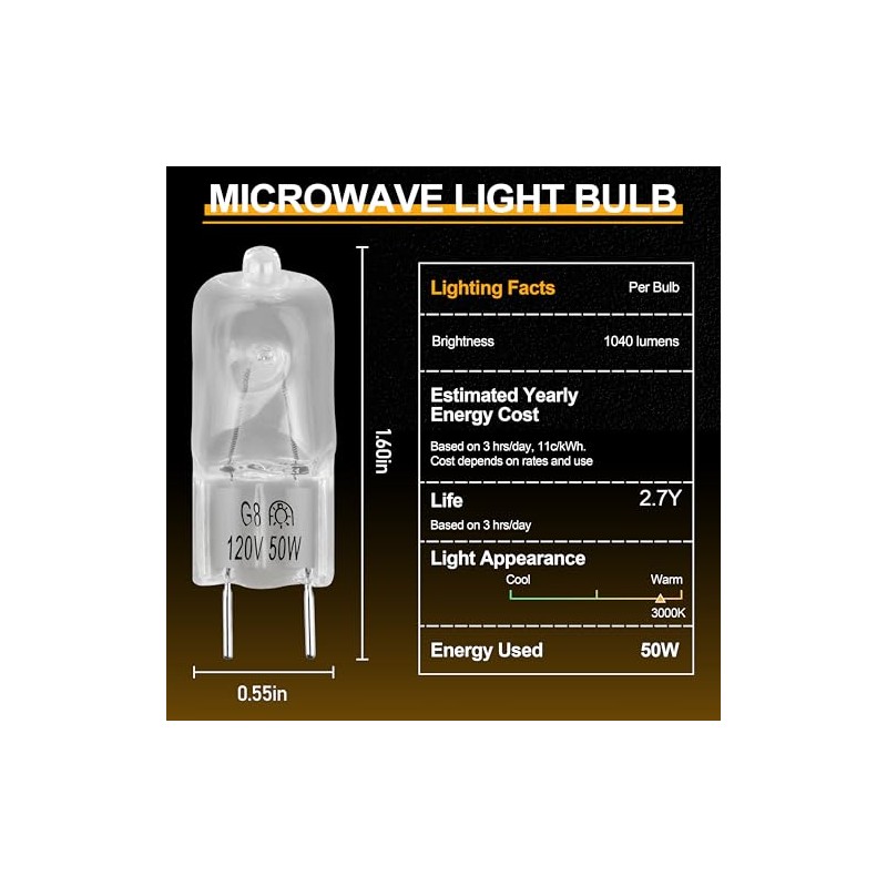 Rifatrio 6912A40002J Microwave Lamp Halogen Light Bulb G8 120V 50W