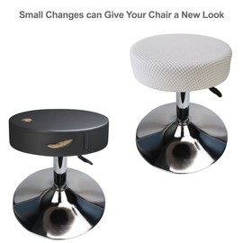 HuaLiSiJi Round Stool Cover 12-16" Round Seat Covers for Bar Stools, Luxurious Fabric Stretchable, Washable Jacquard Dustproof Stool Seat Slipcover (2Pcs, White)