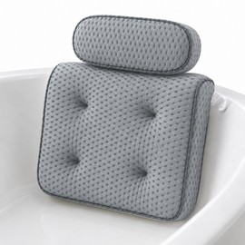 Zyrah Bath Pillows for Tub, Spa Bath Pillow with 72 Micro-Suction Cup Array, 3D Air Mesh Quick Dry, Machine Washable, Ergonomic Neck and Head Cushion for Bathtub - Gray