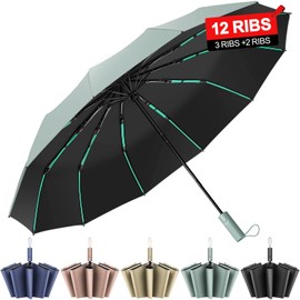 ZUOYOUZ Folding Travel Umbrella Windproof Strong,Upgrades 12 Ribs(3+2Ribs) Auto Open/Close Windproof Rain Umbrella Portable Backpack Folding Large Umbrella for Men and Women