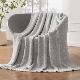 MIULEE Super Soft Throw Blanket for Couch, Light Grey Cozy Fluffy Warm Blankets Lightweight Knit Throw Blankets for Sofa, Bed, Chair, Living Room, Camping, Picnic, 50 x 60 inch