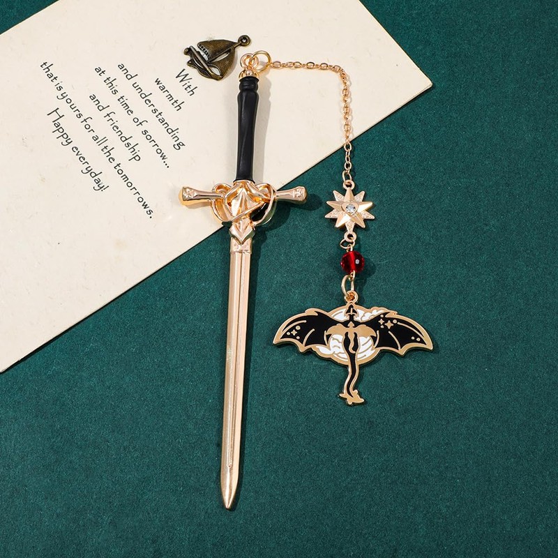 2PC Fourth Wing Inspired Sword Bookmark, Flying Dragon Page Marker