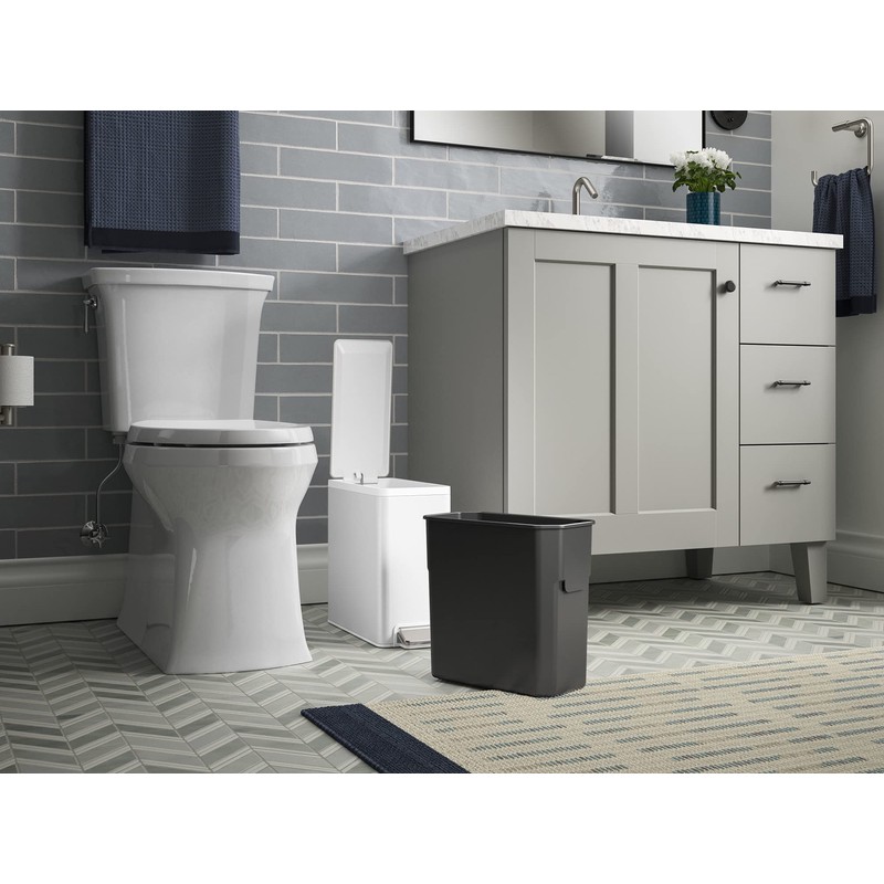 Kohler 20957-STW 2.5 Gallon Slim Step Trash Can, Bathroom Trash