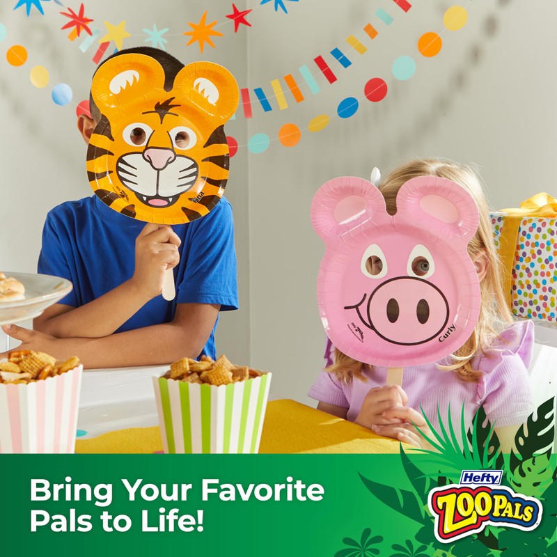 Hefty Zoo Pals Party Edition Paper Plates for Kids, Assorted
