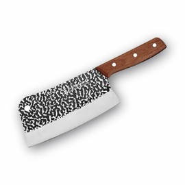 Wanbasion Meat Cleaver Knife, Sharp Butcher Knife Meat Cutting, Chef Knife High Carbon Stainless Steel for Kitchen Camping 7" Light Brown