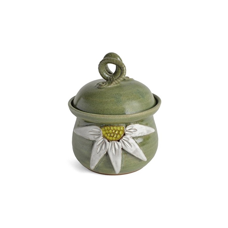 MudWorks Pottery White Daisy Garlic Keeper, Handmade in the USA