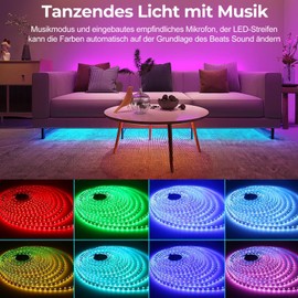 Bluetooth Waterproof LED Strip 10 m (2 x 5 m), 60 LED/M, 600 LEDs Super Bright IP65 5050 Outdoor RGB Rope Light with App & 44 Buttons Remote Control, Music Sync Colour Changing for