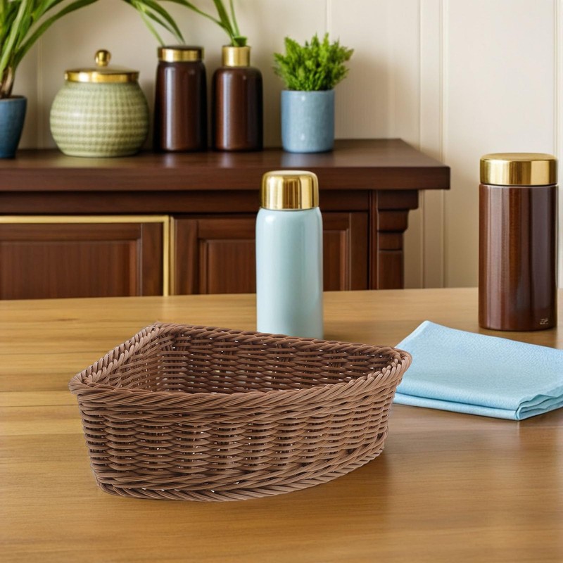 2Pcs Triangle Corner Storage Basket Imitation Rattan Woven Corner Tray