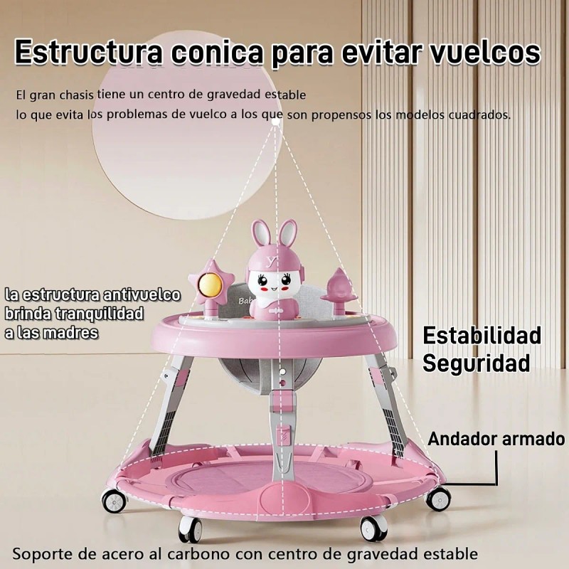 Caminador Bebé:plegable Compacto, Música, Ajustable, Seguro