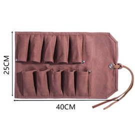 16oz Waxed Canvas Tool Bag, Tool Roll Bag with 10 Pocket Pockets, Portable Small Tool Organiser | Brown