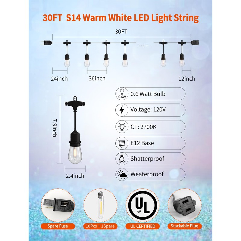 Hobbynors Outdoor String Lights 30FT, Patio Lights Outdoor Waterproof, Plug-in