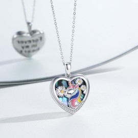 MEDWISE Unicorn Necklace with Photo 925 Sterling Silver Unicorn Heart Daisy Chain Pendant Photo Locket Photo Jewellery for Women Children Daughter Girls Birthday Gifts, Sterling Silver