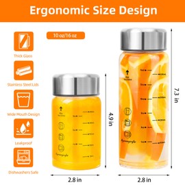 Glass Juice Bottles 4 Pack 10 oz - Wide Mouth Glass Water Bottles with Lids - for Juicing, Smoothies, Milk, Protein, BPA Free, Reusable, Stainless Steel Lids, Leak Proof, Shaker bottle [10oz/300ml]