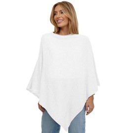 Glamexx24 Women's Knitted Poncho Plain Colour Cape Fine Knit XXL Pullover Shoulder Scarf Elegance Style and Comfort for Spring and Autumn Made in Italy, White