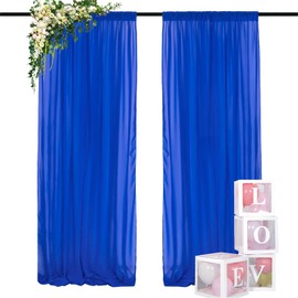 DUOBAO Royal Blue Chiffon Backdrop Curtain 5FTx7FT Chiffon Fabric Drapes for Wedding Ceremony Sheer Curtains 2 Panels 29x84-Inch Photography Backdrops Drape (2pcs, Blue)