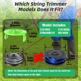 11 PCS 0.065" Dual Trimmer Line(2900719) Replacement Suitable for Greenworks Weed Wacker 2101602,2101602A,STBA40B210, BST4000,Replacement Trimmer String and Cap Cover(9 Spools+2 Caps)