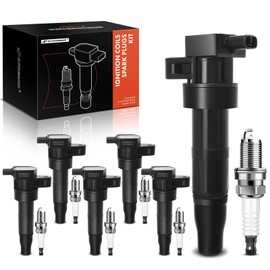 A-Premium Set of 6 (Black) Ignition Coil Pack and Iridium Spark Plugs Compatible with Hyundai Sonata 2006-2010, Santa Fe 2007-2009 & Kia Optima 2006-2008