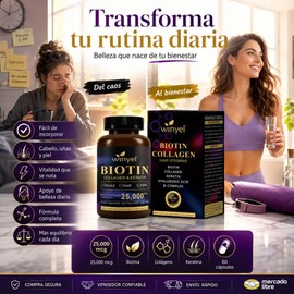 Biotina Colágeno Queratina Ácido Hialurónico 60 Cápsulas