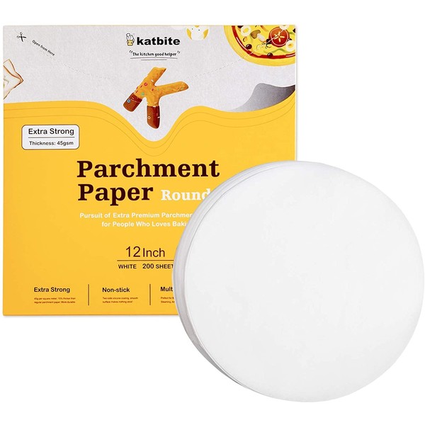 katbite Backpapier Rund 200 Stück Ø30,5 cm(12 Zoll), Fettdicht Antihaft Pergament Papier Zuschnitte für Kuchen, Pizza Backen, BBQ