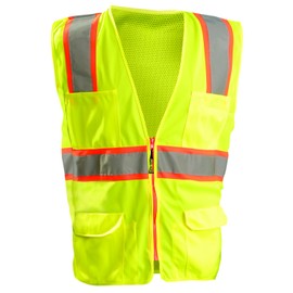 OccuNomix LUX-ATRNSM-YM High Visibility Classic Mesh Two-Tone Zipper Surveyor Safety Vest, Class 2, 100% ANSI Polyester Tricot front and mesh back, Medium, Yellow