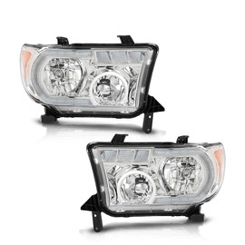 PIT66 LED Headlights LH & RH Set Halogen Compatible with Toyota Tundra 2007-2013, Compatible with Toyota Sequoia 2008-2017 TO2503171, 811500C051 Clear Lens Chrome Housing Amber Reflector