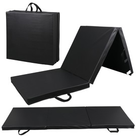 ZENSTYLE 6' x 2' x 2" PU Leather Exercise Tri-Fold Gym Mat For Gymnastics, Aerobics, Yoga, Martial Arts (Black)