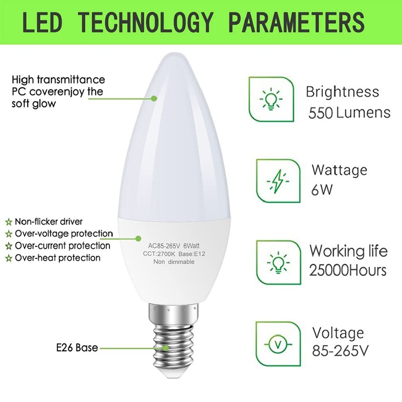 GOSCHE E12 Led Ceiling Fan Light Bulbs, 6W B11 Led