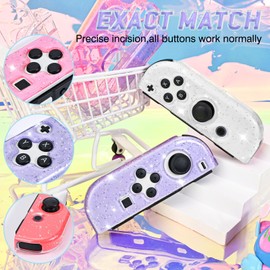 DLseego Glitter Protective Case for Switch Joy Con Controllers, 2 Pairs Handheld Soft TPU Transparently Protective Cover Replacement Shell Case for Switch & Switch OLED Model Joy Cons - Clear Purple