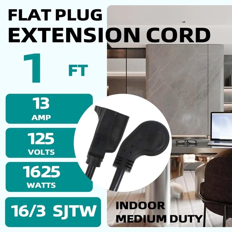 GREATIDE Cable de extensión de enchufe plano de 1 pie,