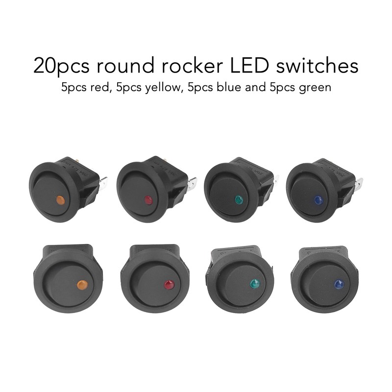 20Pcs 12V Round Rocker Switch LED Light 3 Pin 2