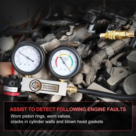 JIFETOR Cylinder Leak Down Tester Kit, Automotive Engine Compression Dual Gauge Leakdown Test Set Universal for Small Engine Motorcycle ATV, Black Case