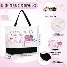 Kacctyen 2 Set Housekeeping Appreciation Gift, Housekeeping Week Tote Bag Cosmetic Makeup Bag Cleaning Keychain for Cleaning Service Staff Coworker