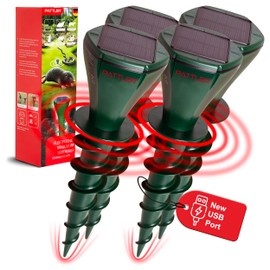 PATTLER® Mole Repellent USB-Chargeable Solar Powered | Screw-Shape Design | 8,000 Sq Ft Coverage | Best Snake Repellent for Yard, Great for Getting Rid of Moles and Voles | Gopher Repellent | 4 Units