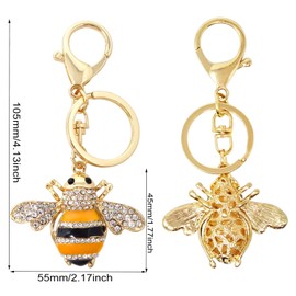 Honbay 1PCS Rhinestone Little Bee Keychain Bumble Bee Sparkling Keyring Animal Key Chain Decor in A Box for Bag Purse Wallet