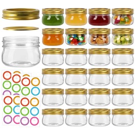 24 Pack 4 oz Mason Jars with Gold Lids and Bands, Glass Canning Jars with Regular Mouth Lids, Canning Jars for Jam, Candy and Wedding Favors