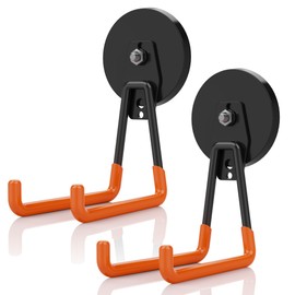 Heavy Duty Magnetic Garage Hooks, 2 Pack Large Strong Magnet Hooks For Garage, Magnetic Tool Holder Utility Hooks With Anti-Slip Coating Magnetic Hooks For Hanging Tools, Drill, Hose, Garden Tools